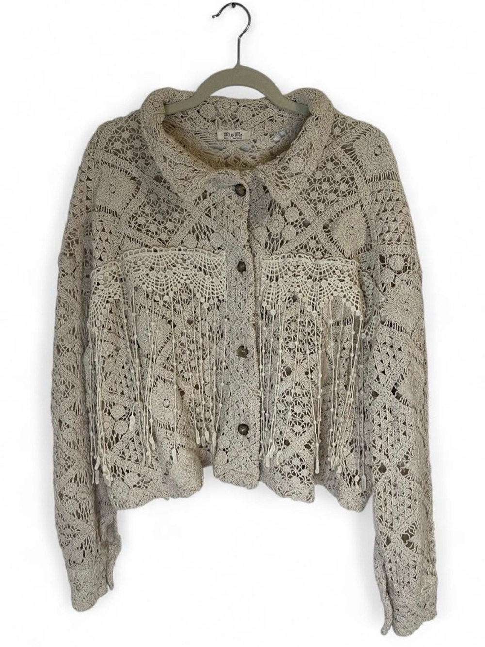 Miss Me Neutral Crochet Fringe Jacket
